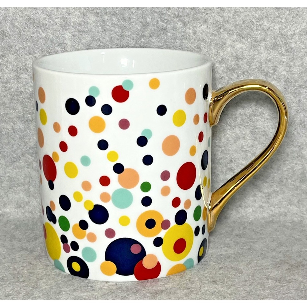 Ciroa With Love Coffee Mug Multicolor‎ Polka Dots Real Gold Handle Modern Cup